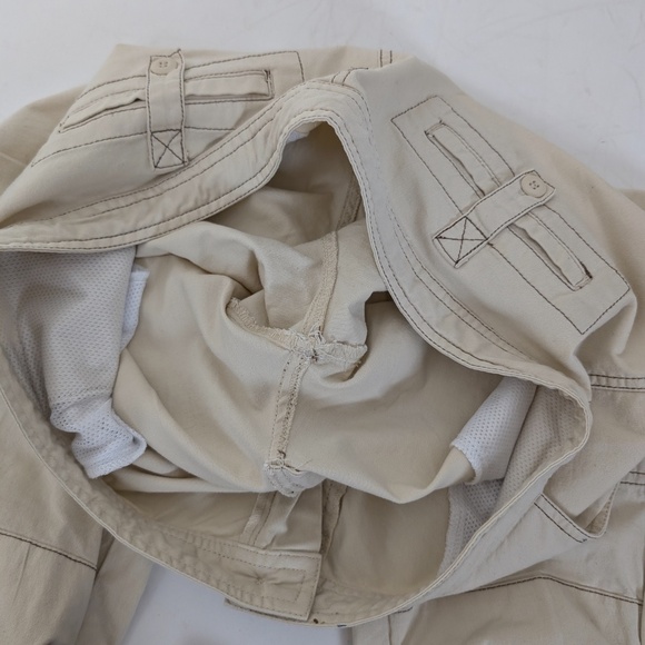 Prana Cream Cargo Capri's Beige Short Ties Pockets Short Baggy Beige Offwhite - Picture 7 of 9